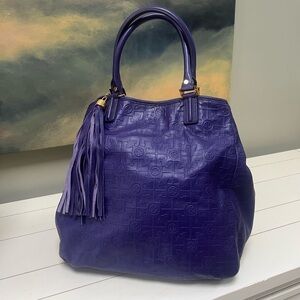 Tory Burch Purple Embossed Leather Tote Bag